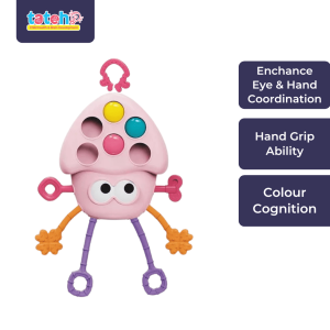 Montessori Sensory Octopus Pull String & Teether Toy (Pink)